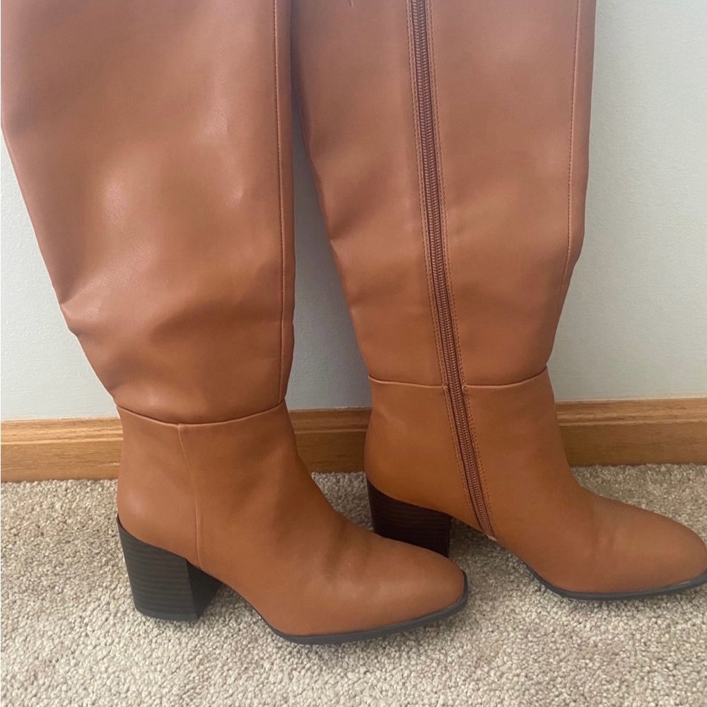 Tan Leather Knee-High Boots